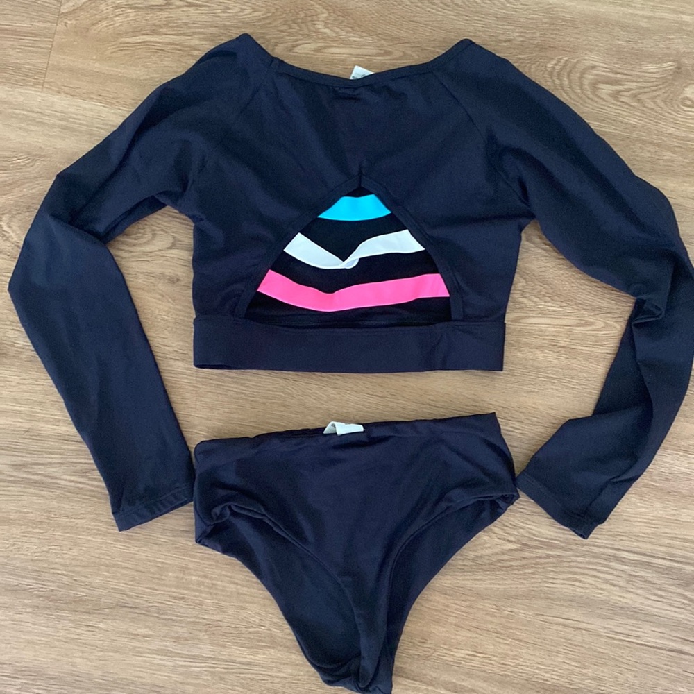 Brazilian handmade NWT surf bikini black with hot pink